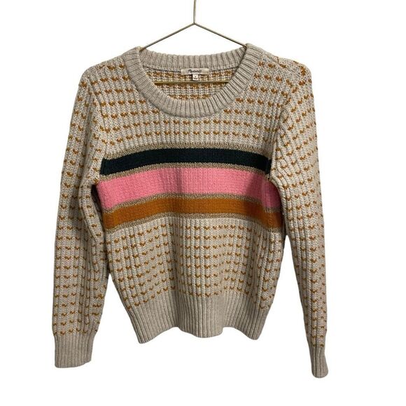 Madewell Striped Barfield Sweater 70's Inspired Retro Ski Wool Blend Size Small - Picture 2 of 8